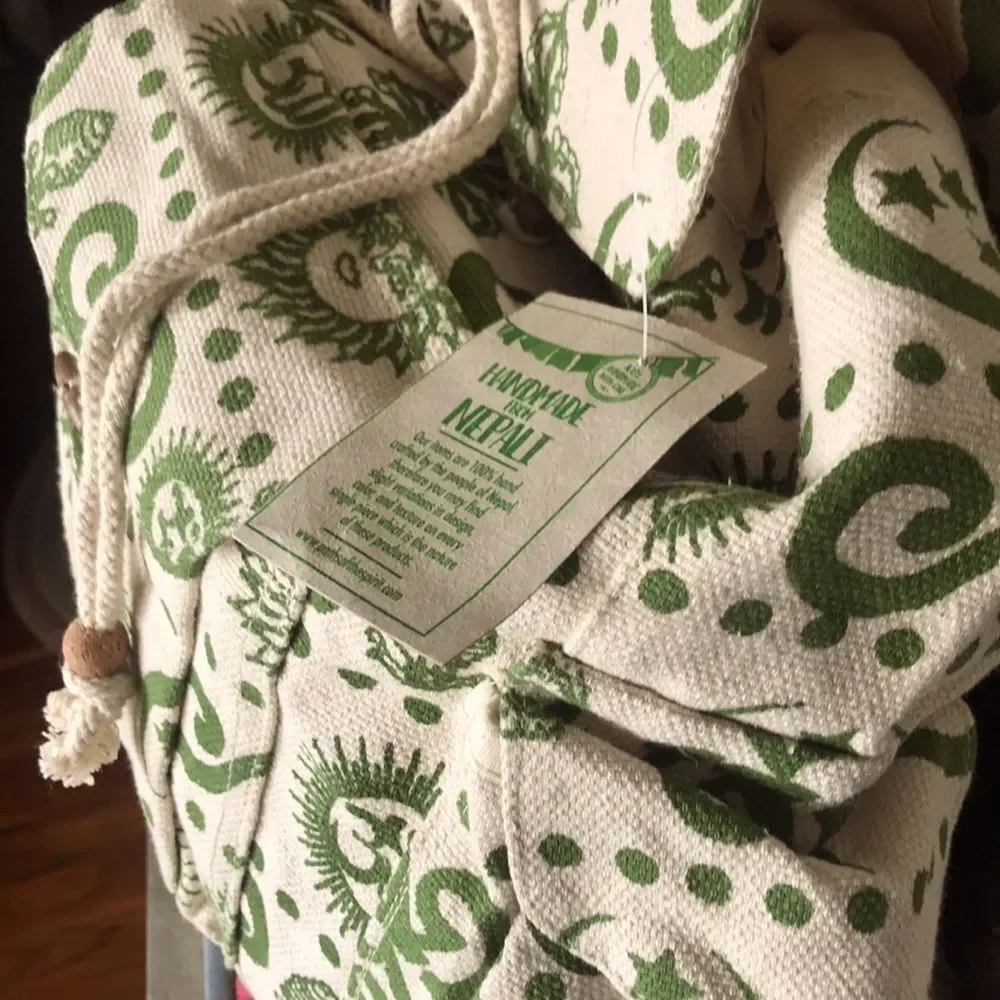 Paths of the Spirit Cotton Canvas Backpack Bag Handmade in Nepal NWT